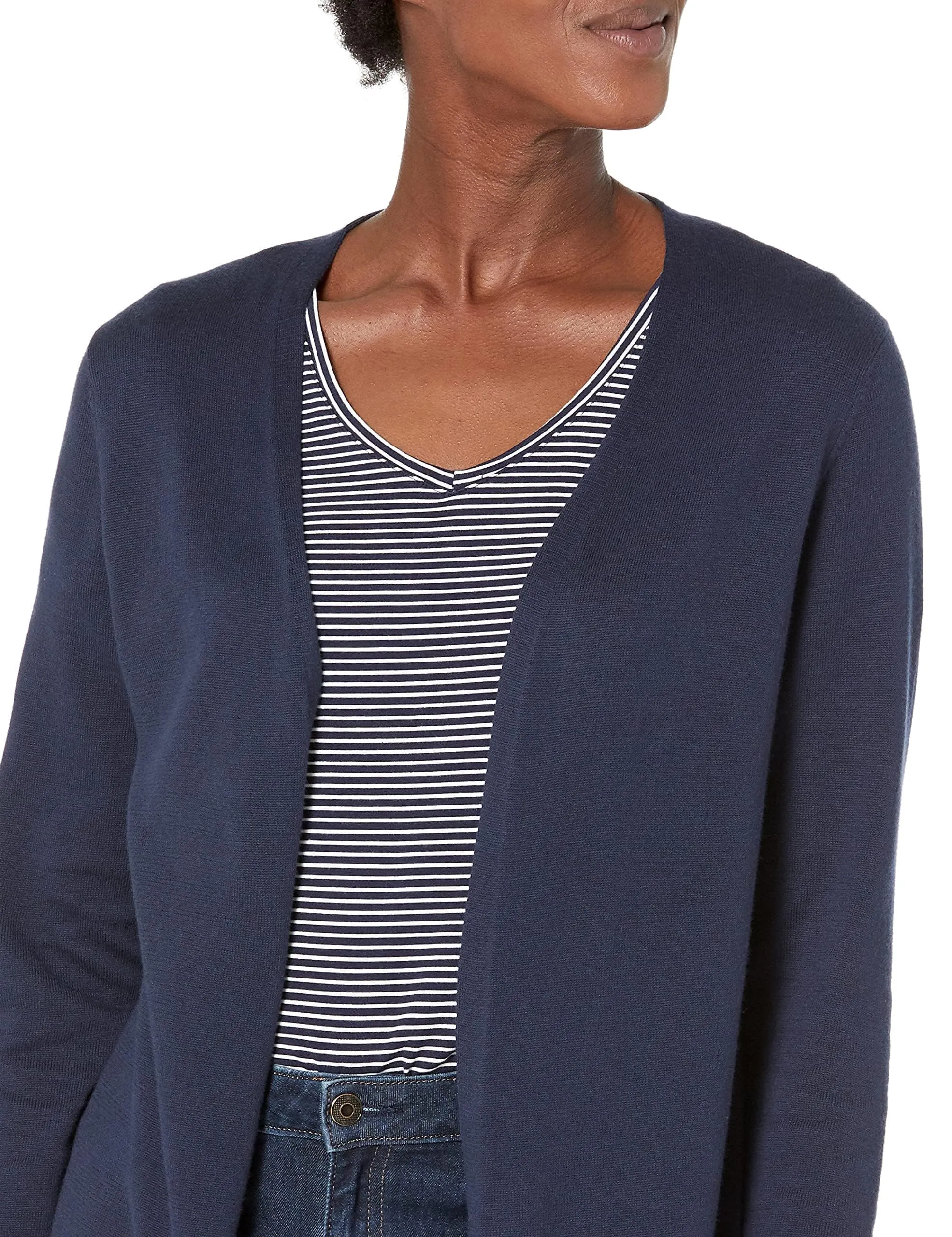 Amazon Essentials Women's Lightweight Open-Front Cardigan Sweater (Available in Plus Size), Navy, Large