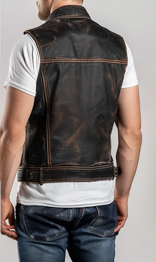 Antonio Men Distressed Leather Vest