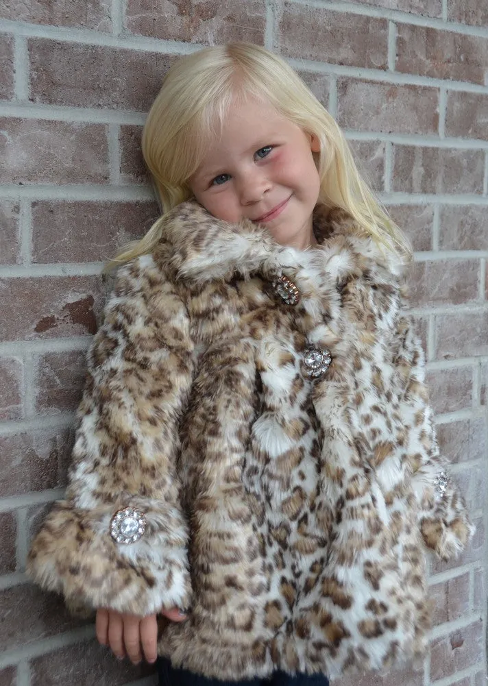 Big Girls Snow Leopard Faux Coat 7-12