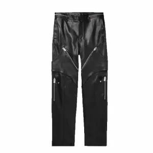 Black Mens Leather Sheep Skin Leather Biker Pant