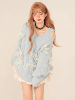 Bow Cut Out Fluffy Sweater