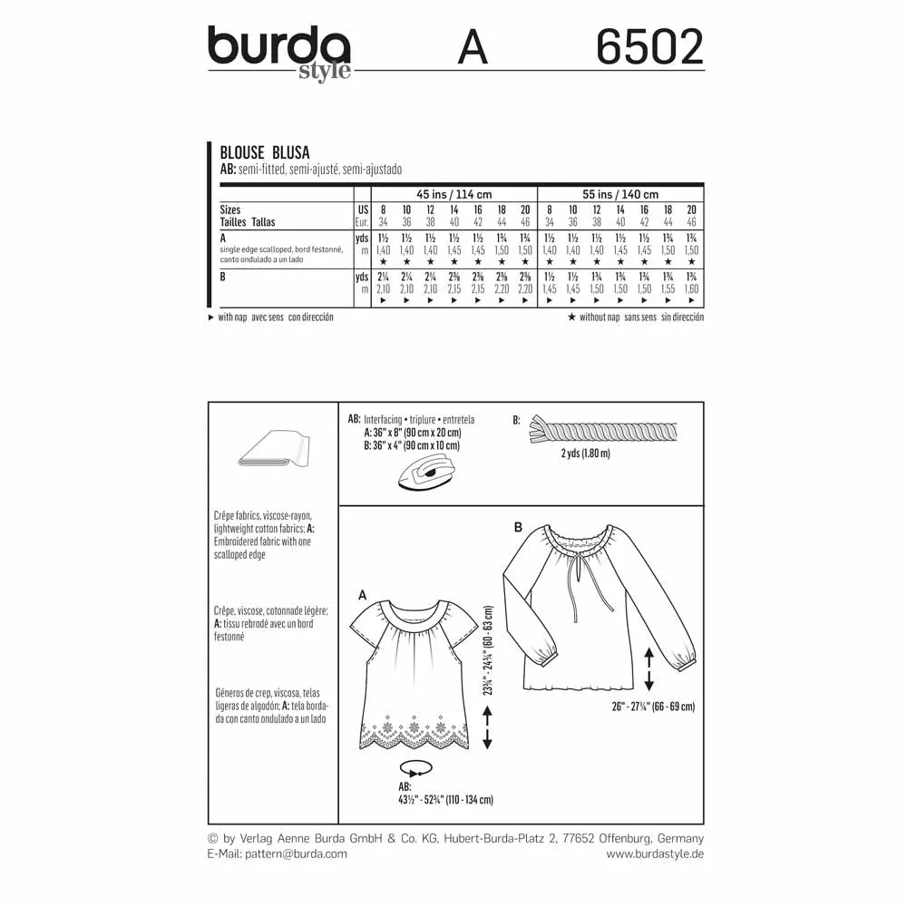 BURDA - 6502 Ladies Top