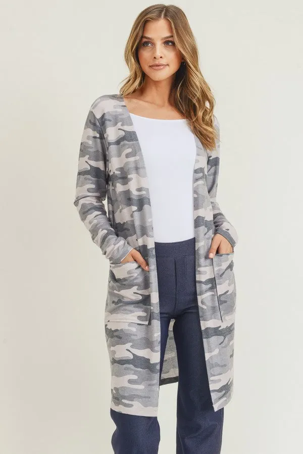 Camouflage Cardigan with Pockets