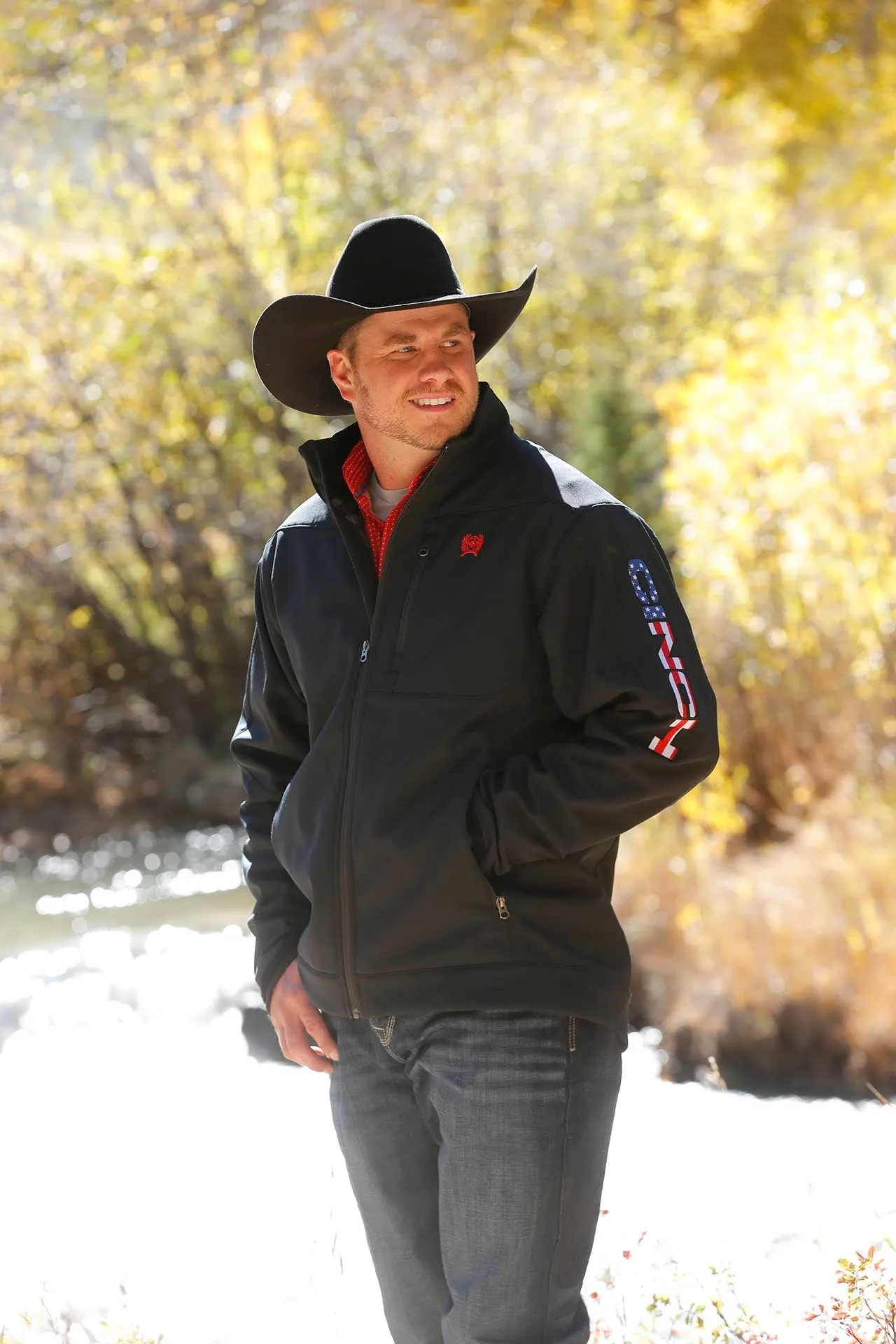 Cinch Men's Black Bonded Jacket with Patriotic Logo