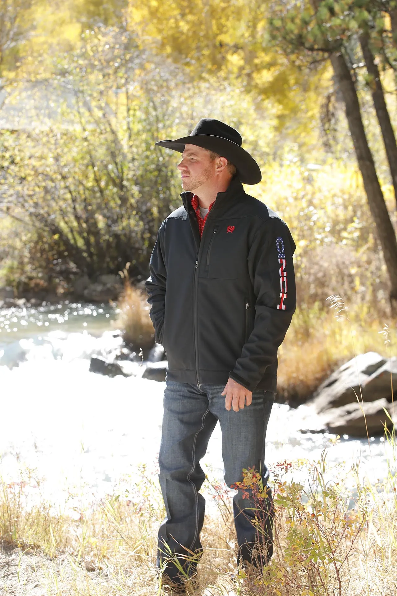 Cinch Men's Black Bonded Jacket with Patriotic Logo