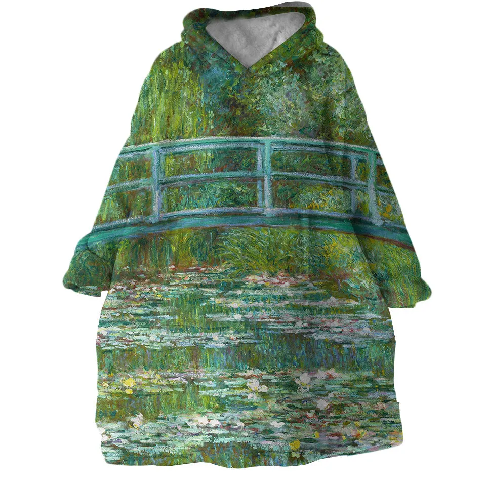 Claude Monet's Water Lily Pond Wearable Blanket Hoodie