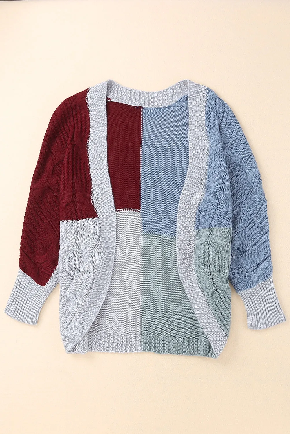 Color Block Loose Open Front Knitted Cardigan