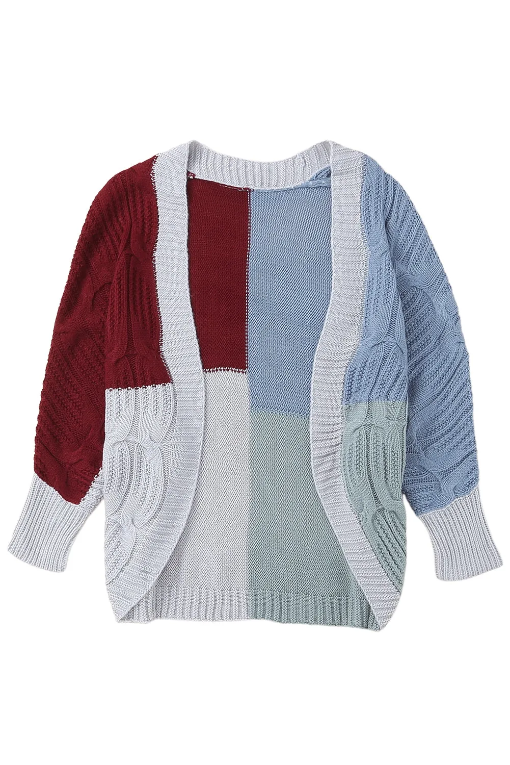 Color Block Loose Open Front Knitted Cardigan