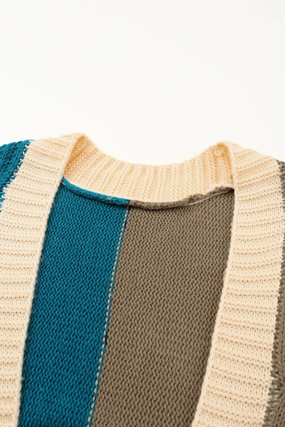 Color Block Loose Open Front Knitted Cardigan