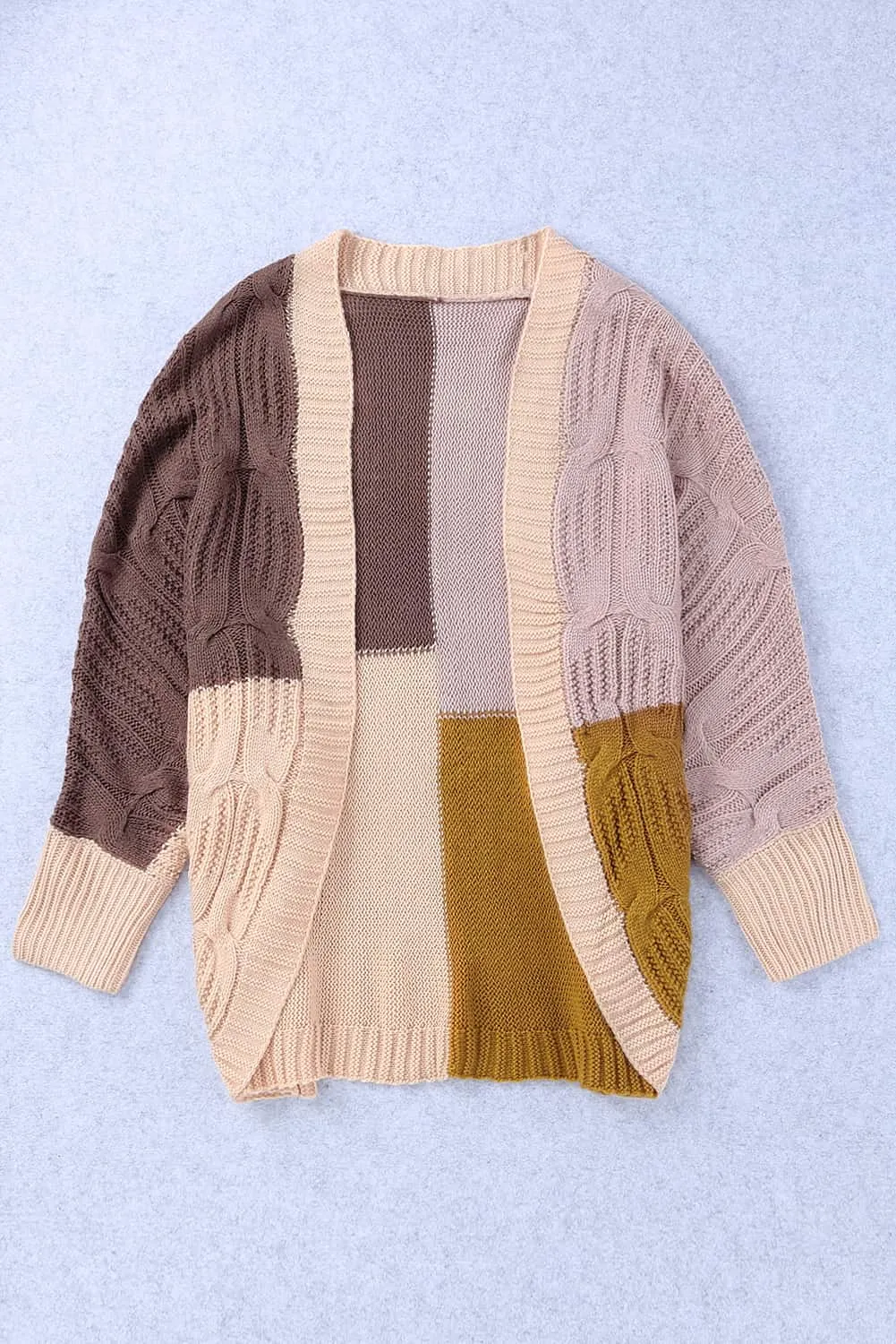 Color Block Loose Open Front Knitted Cardigan