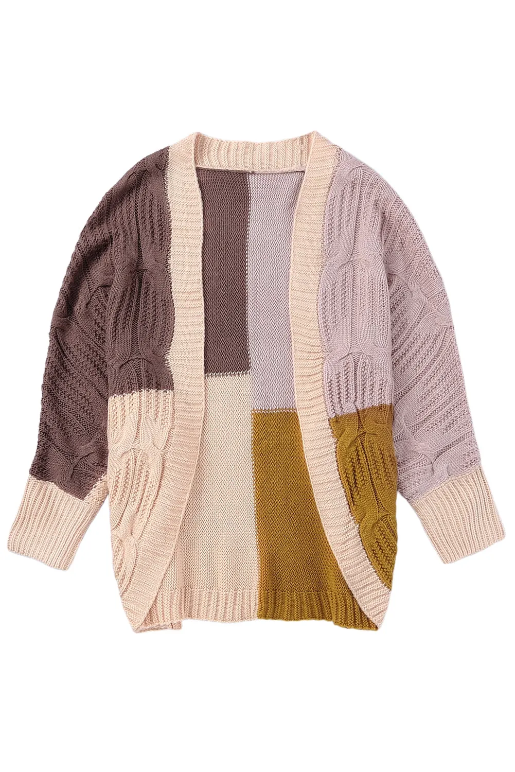 Color Block Loose Open Front Knitted Cardigan