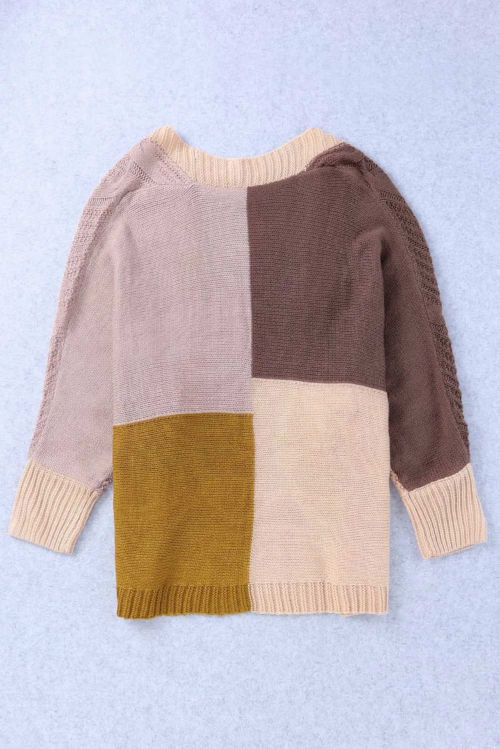 Color Block Loose Open Front Knitted Cardigan