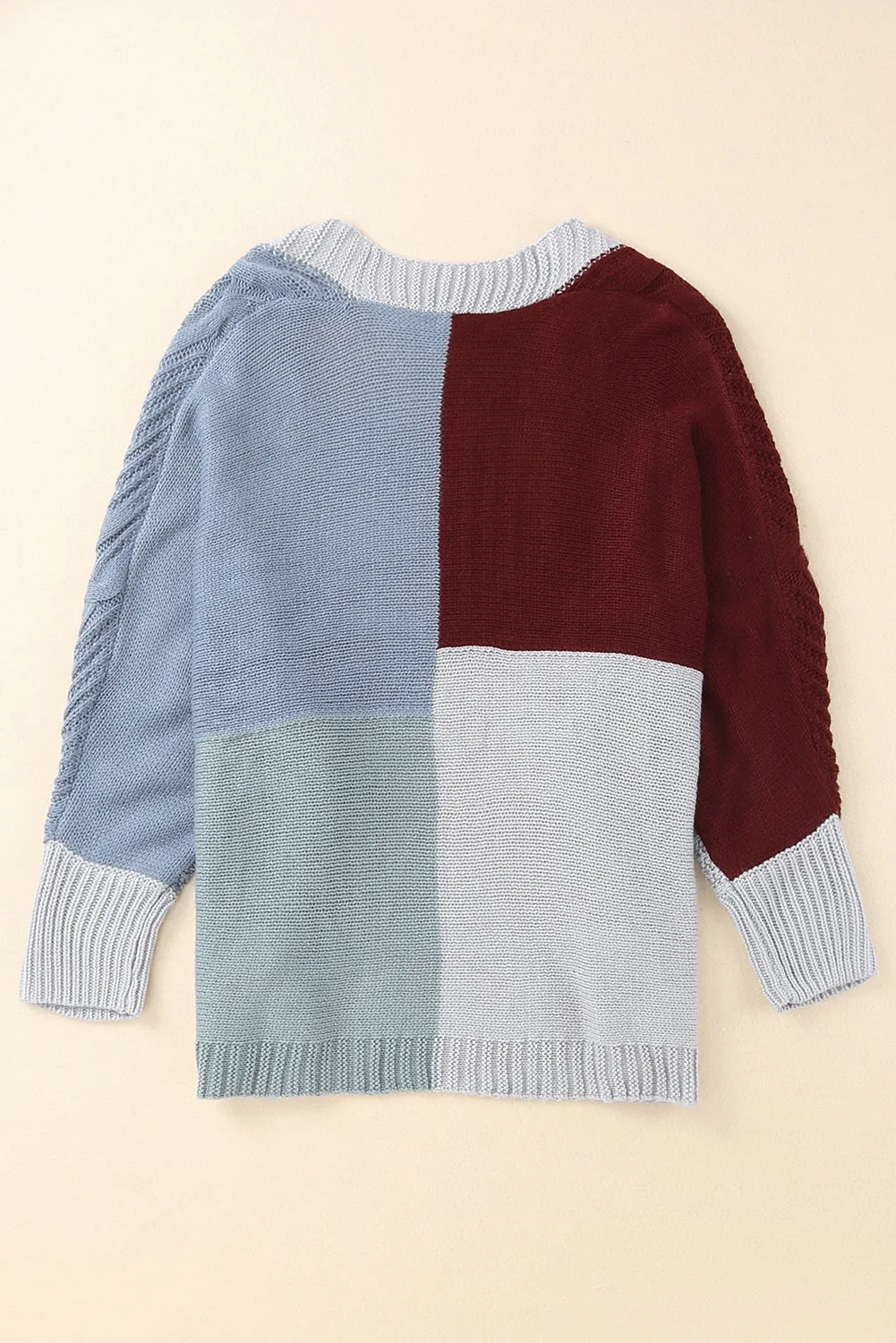 Color Block Loose Open Front Knitted Cardigan