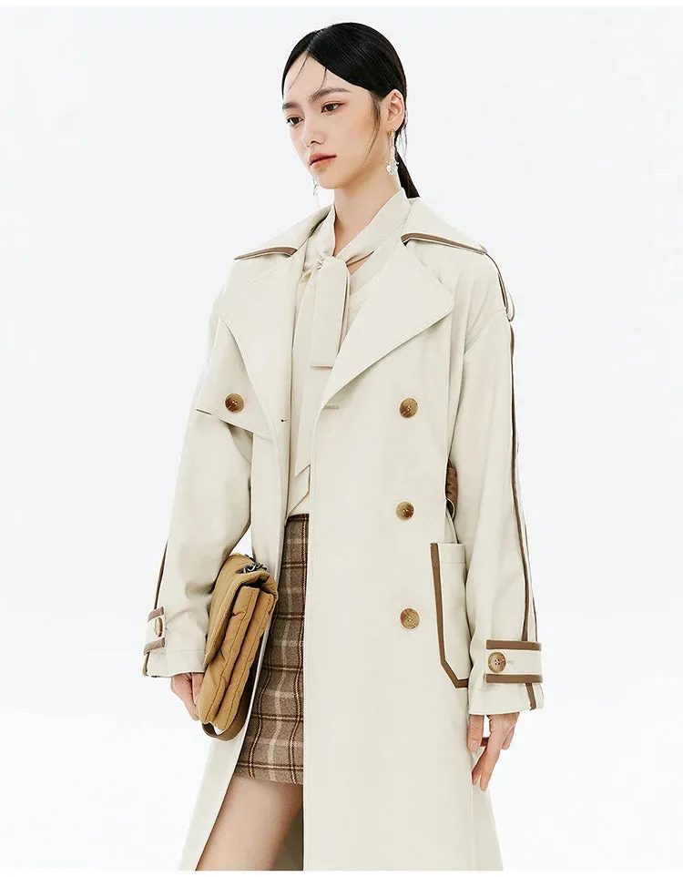 Contrast PU Leather Trench Coat