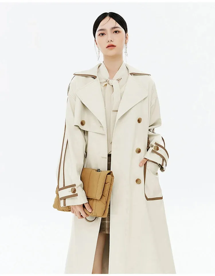 Contrast PU Leather Trench Coat