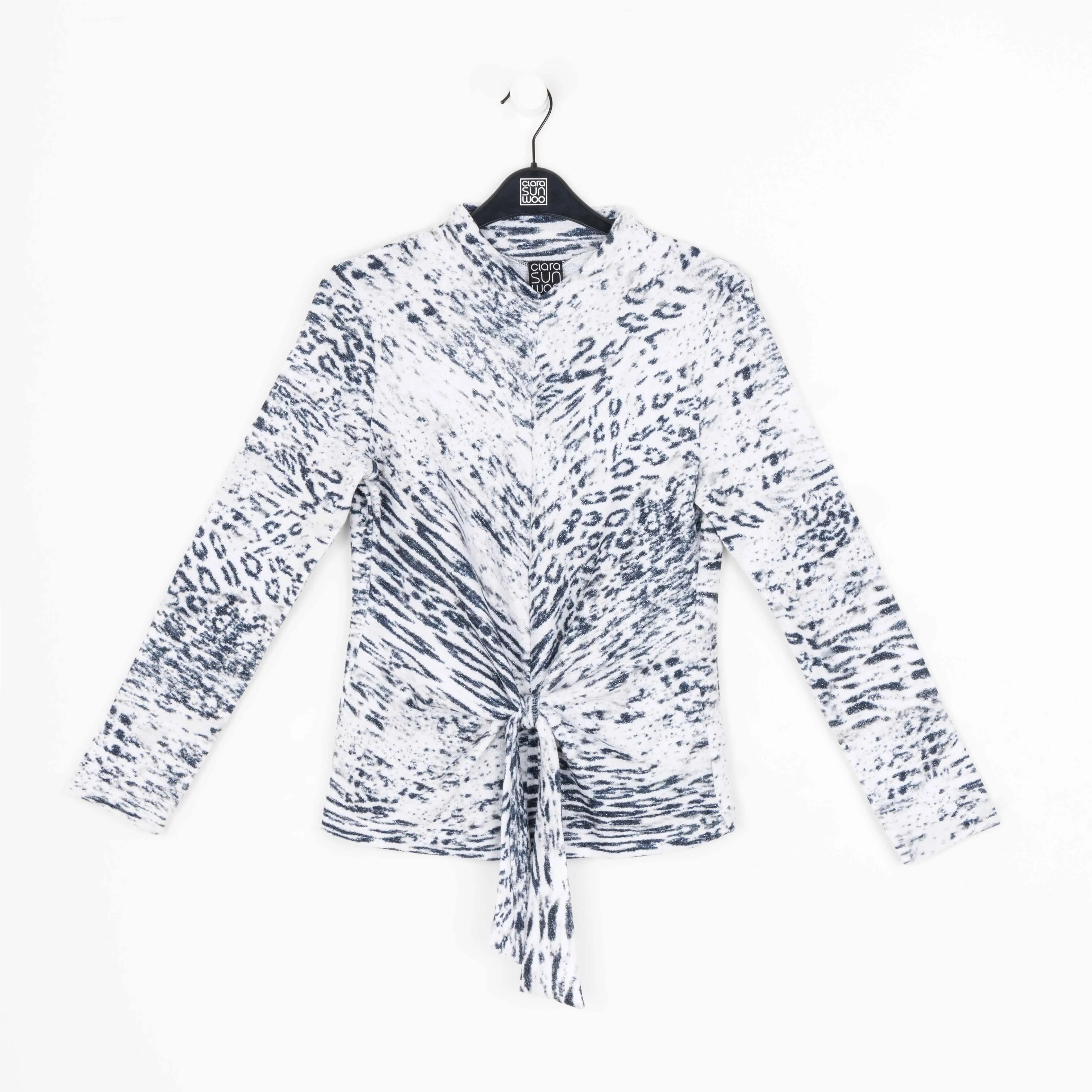 Cozy Shimmer Texture - Center Front Tie Sweater Top - Snow Leopard - Limited Sizes!