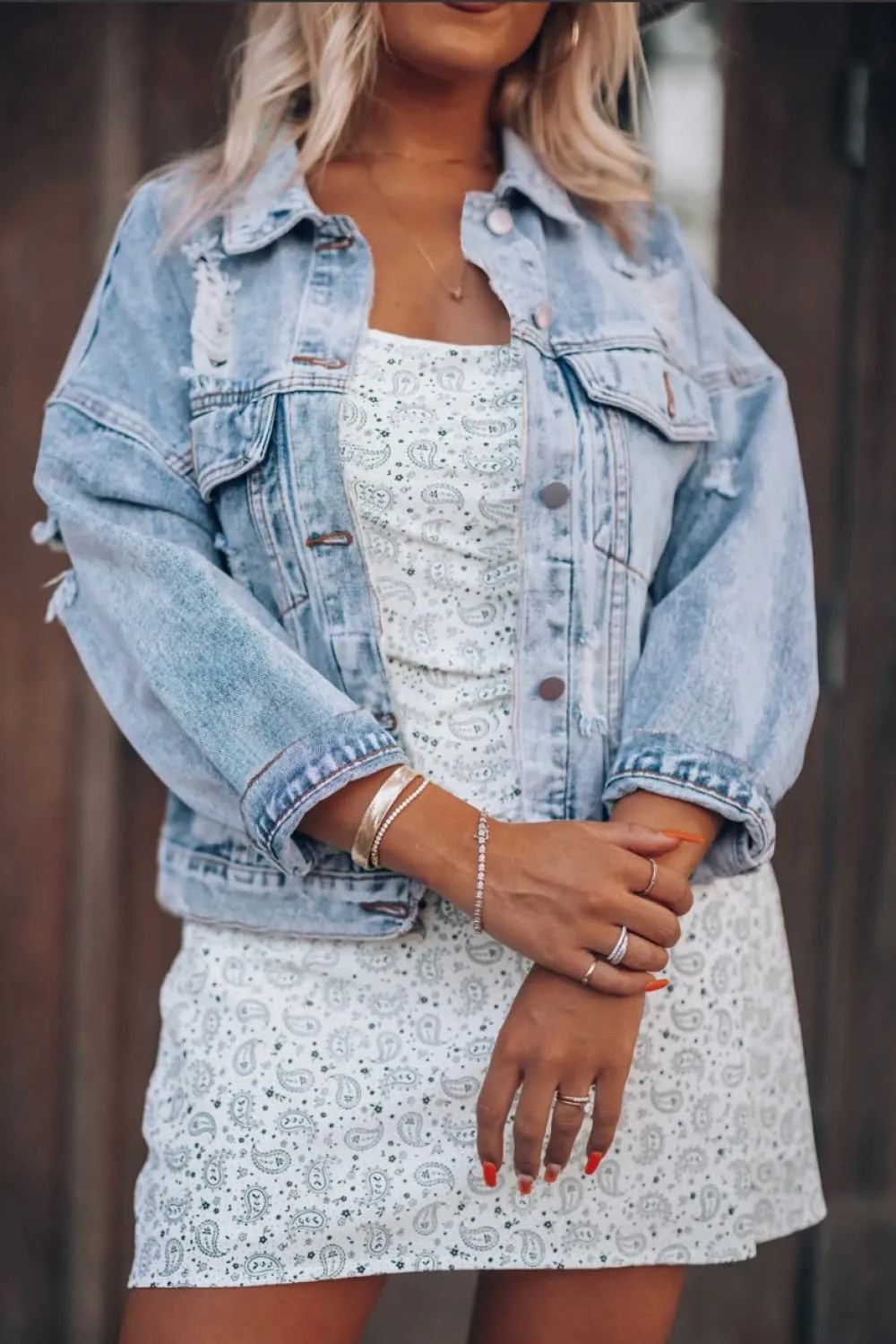 Distressed Drop Shoulder Denim Jacket