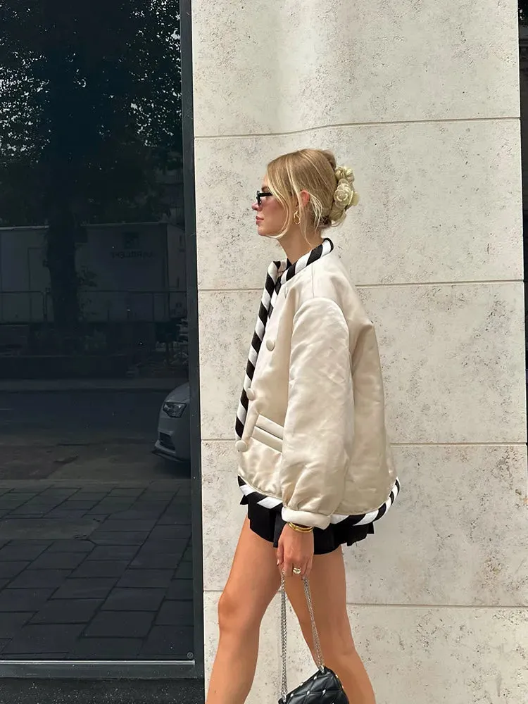 Elegant Chic Fashion Stylish Loose Striped Black And White Jacket