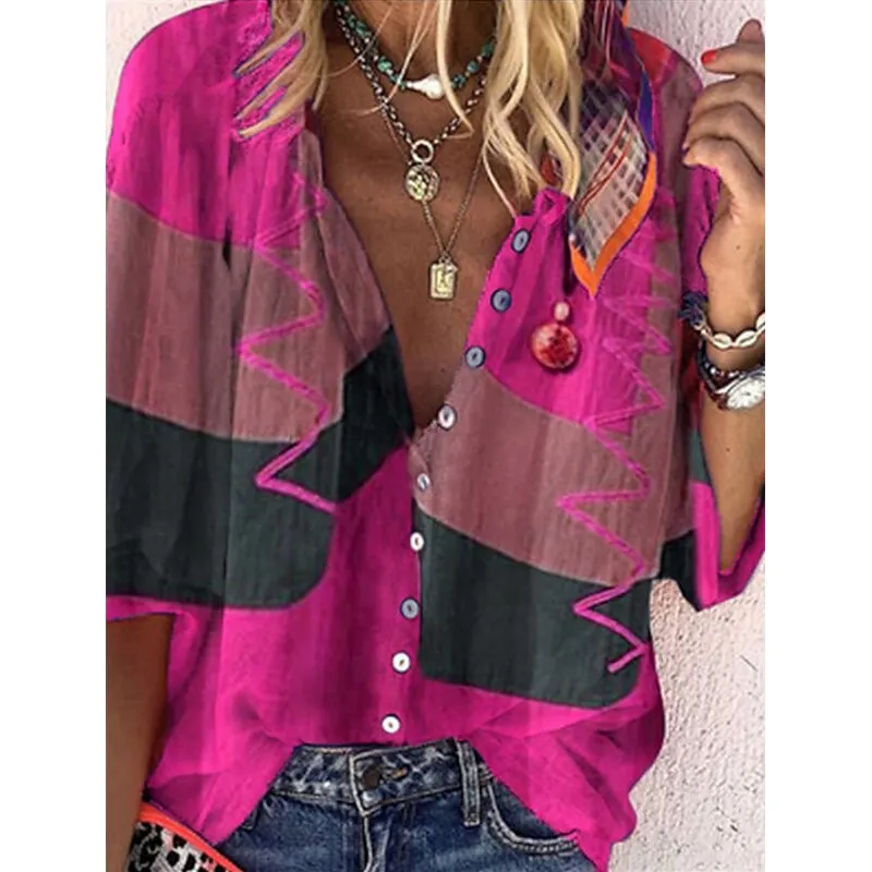 FashionSierra - Loose Colorful Print Large Size Blouses