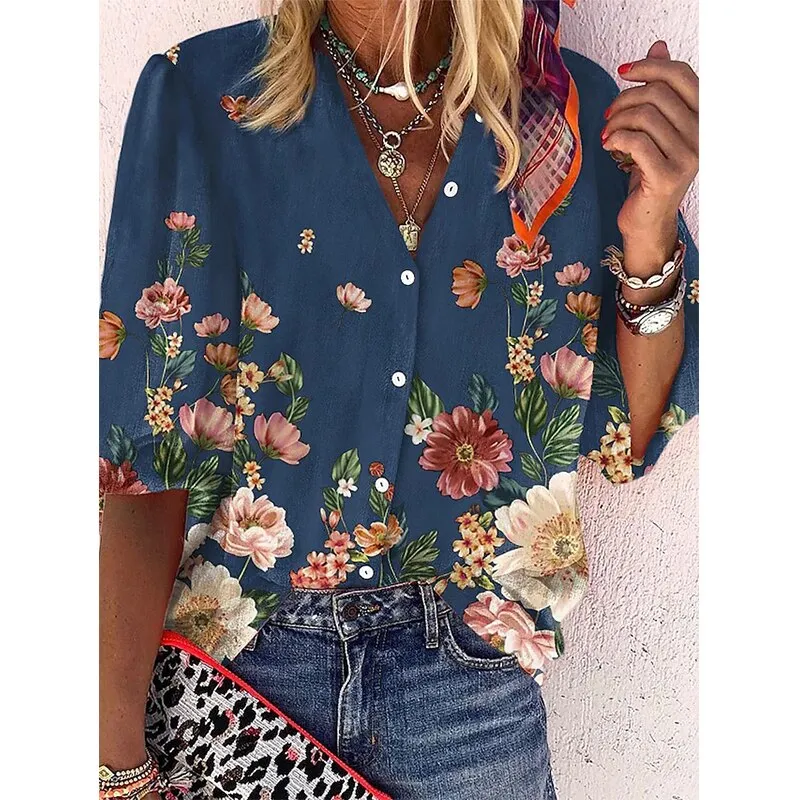 FashionSierra - Loose Colorful Print Large Size Blouses