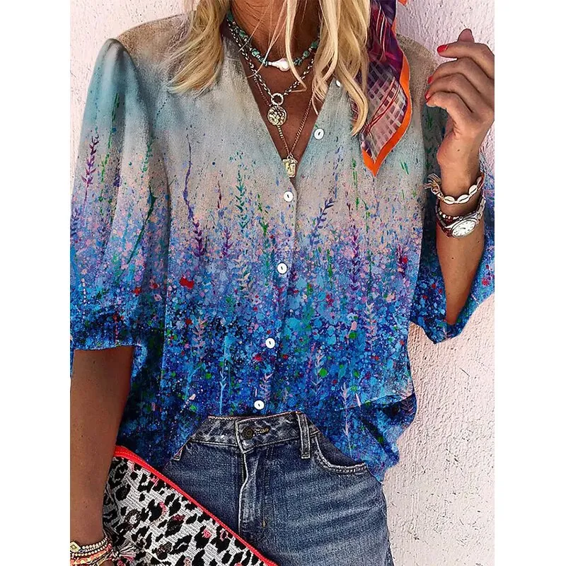 FashionSierra - Loose Colorful Print Large Size Blouses