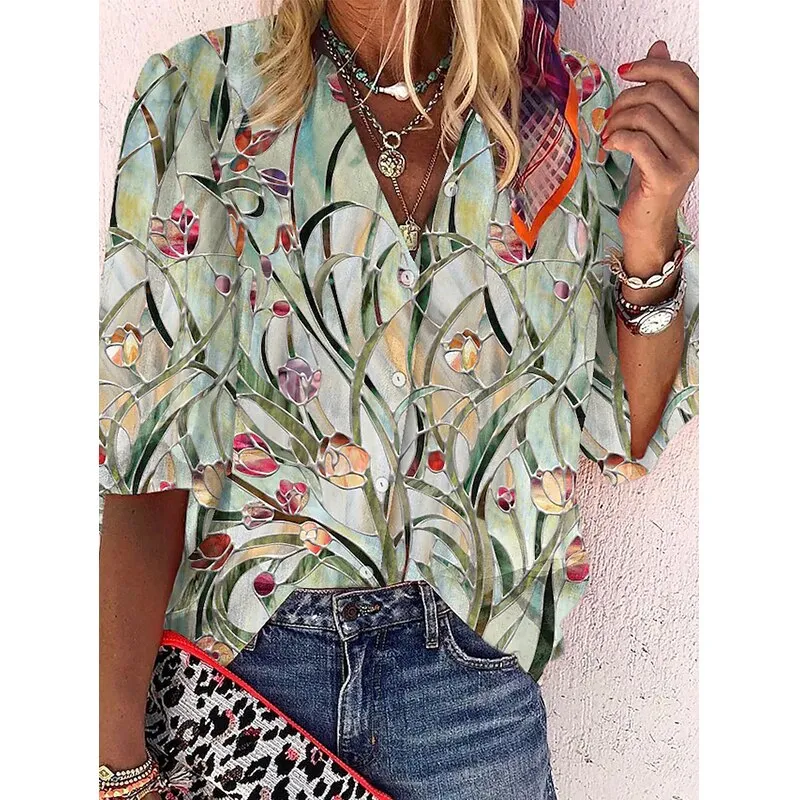 FashionSierra - Loose Colorful Print Large Size Blouses