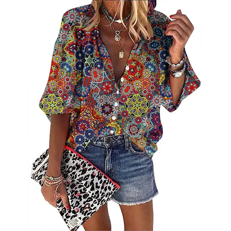 FashionSierra - Loose Colorful Print Large Size Blouses