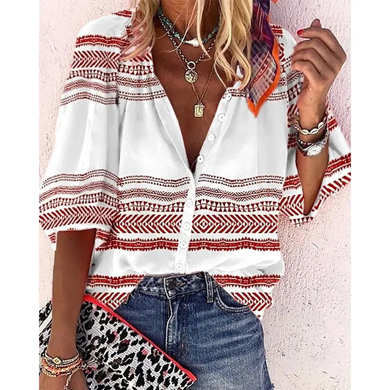 FashionSierra - Loose Colorful Print Large Size Blouses