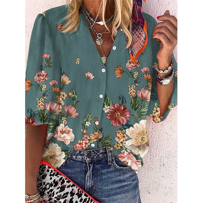 FashionSierra - Loose Colorful Print Large Size Blouses