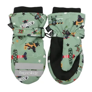 FlapJack Kids Water Repellent Ski Mittens - Black Bear Green