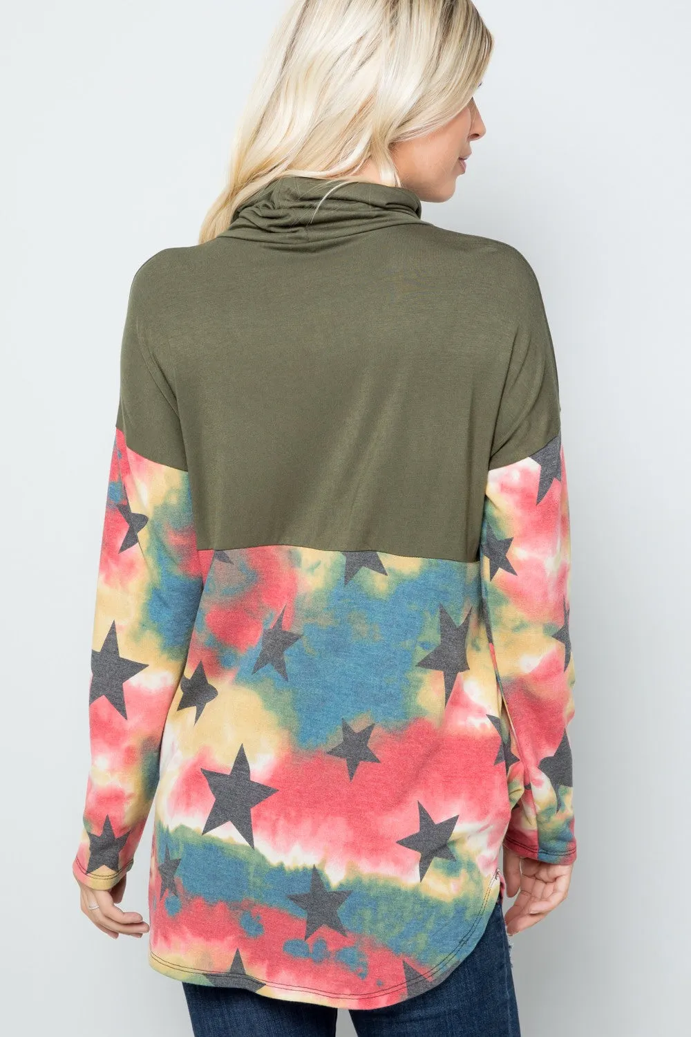 Full Size Tie-Dye Star Print Long Sleeve Blouse