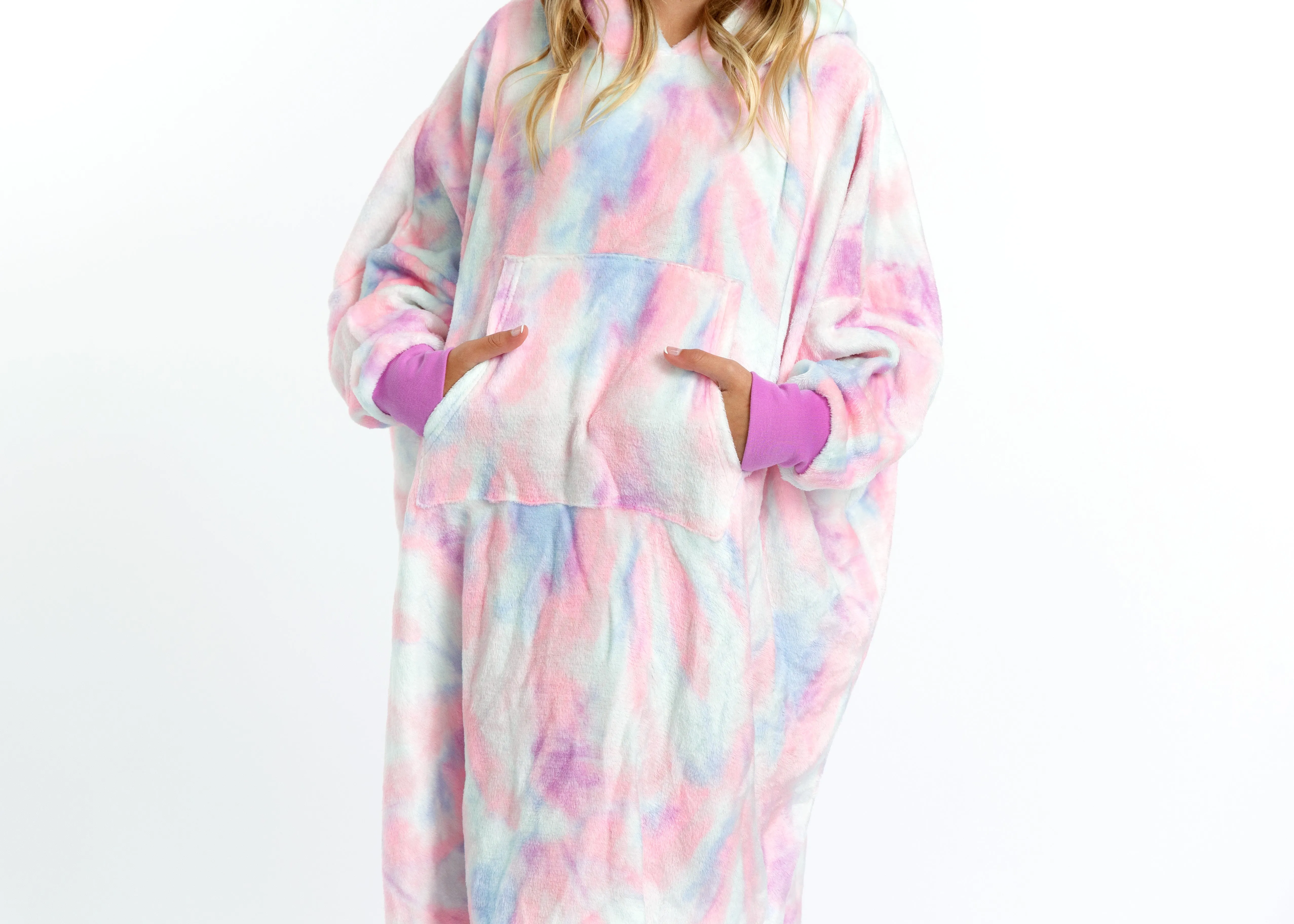 Girls Tie Dye Wearable Cozy Fleece Blanket Hoodie