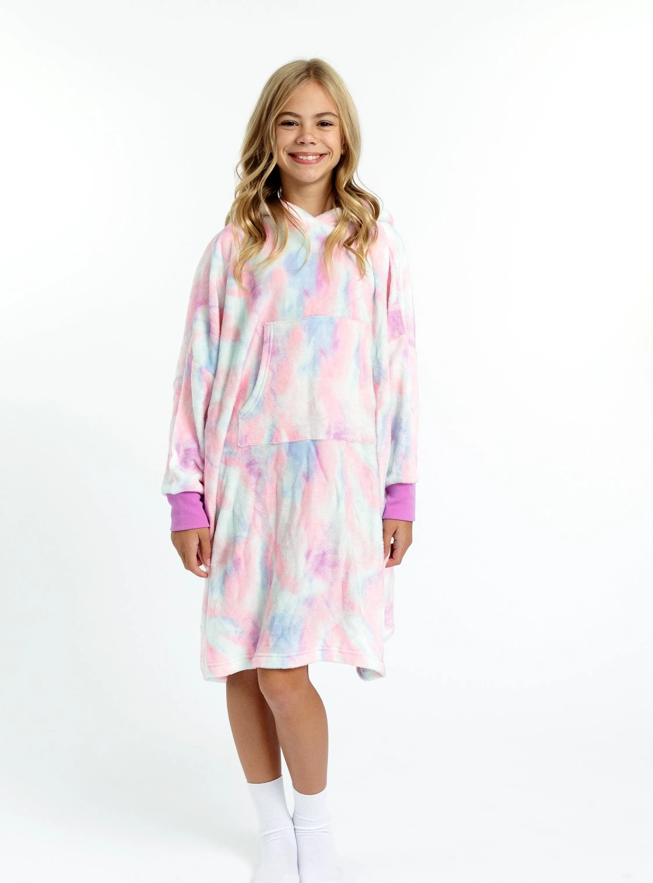 Girls Tie Dye Wearable Cozy Fleece Blanket Hoodie