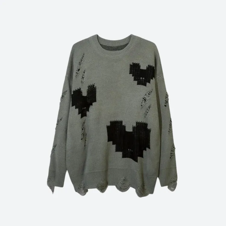 Grunge Pixel Hearts Knitted Sweater