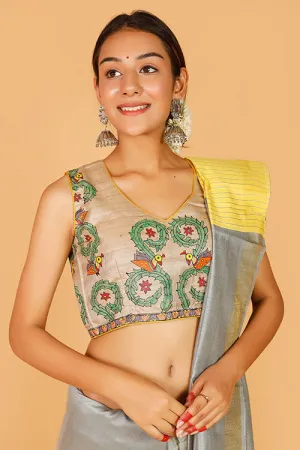 Gubbaro Handpainted Madhubani 'Ele Mayuri Vrindavan' Blouse