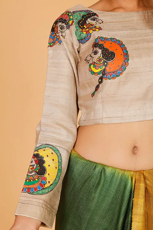 Gubbaro Handpainted Madhubani 'Gopiyaan' Tussar Silk Blouse