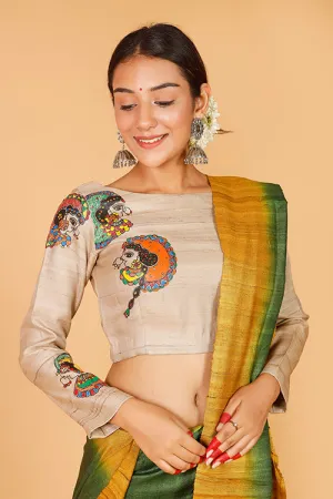 Gubbaro Handpainted Madhubani 'Gopiyaan' Tussar Silk Blouse