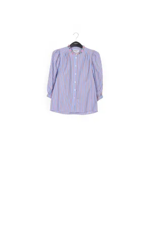 Light blue and orange striped cotton shirt with bead embellishments