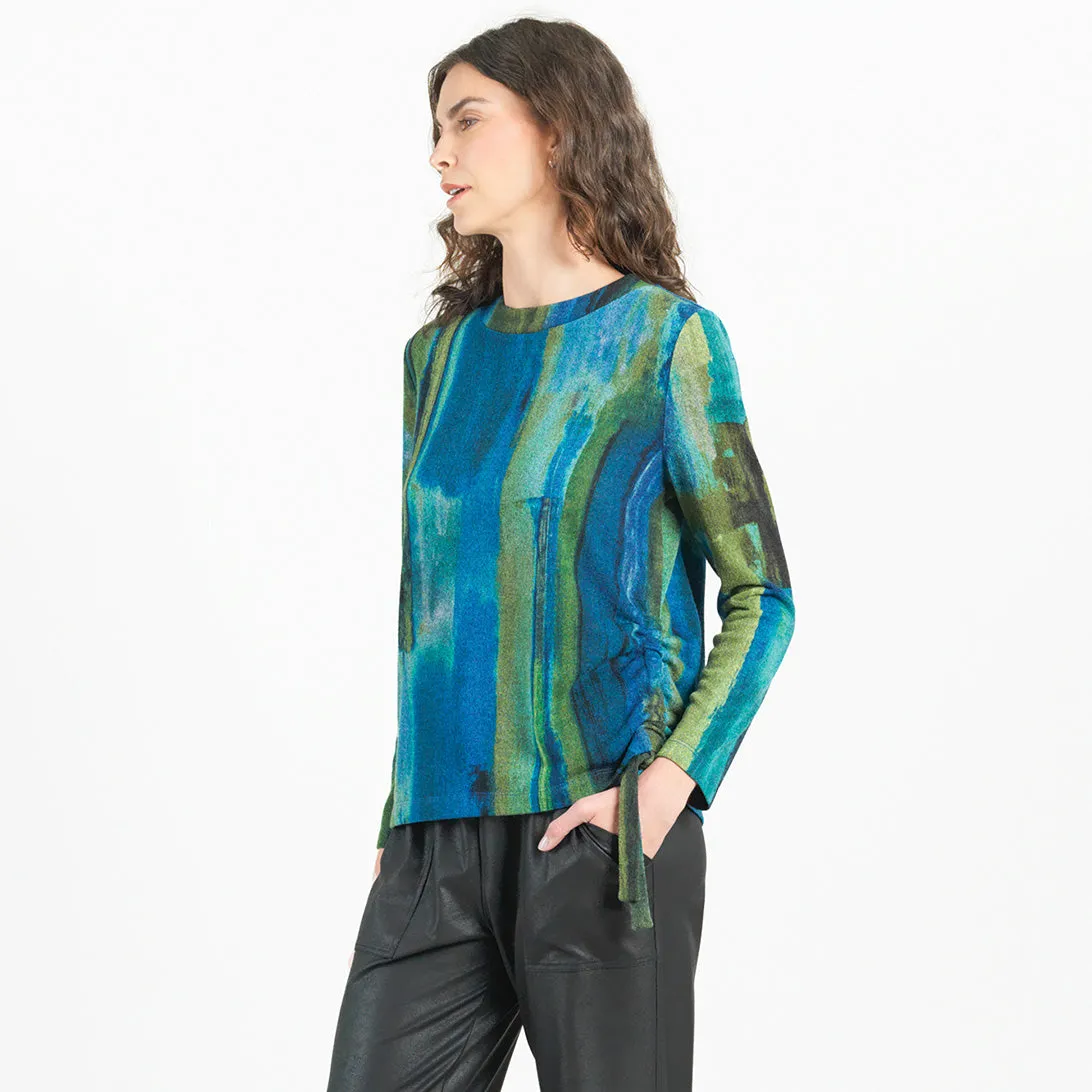 Lightweight Cozy - Side Pull-Tie Sweater Top - Paint Stroke