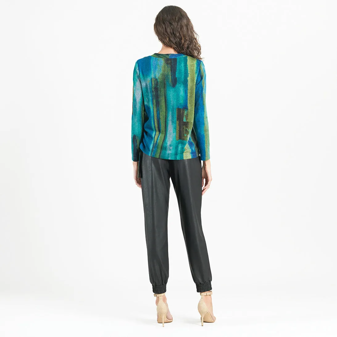 Lightweight Cozy - Side Pull-Tie Sweater Top - Paint Stroke