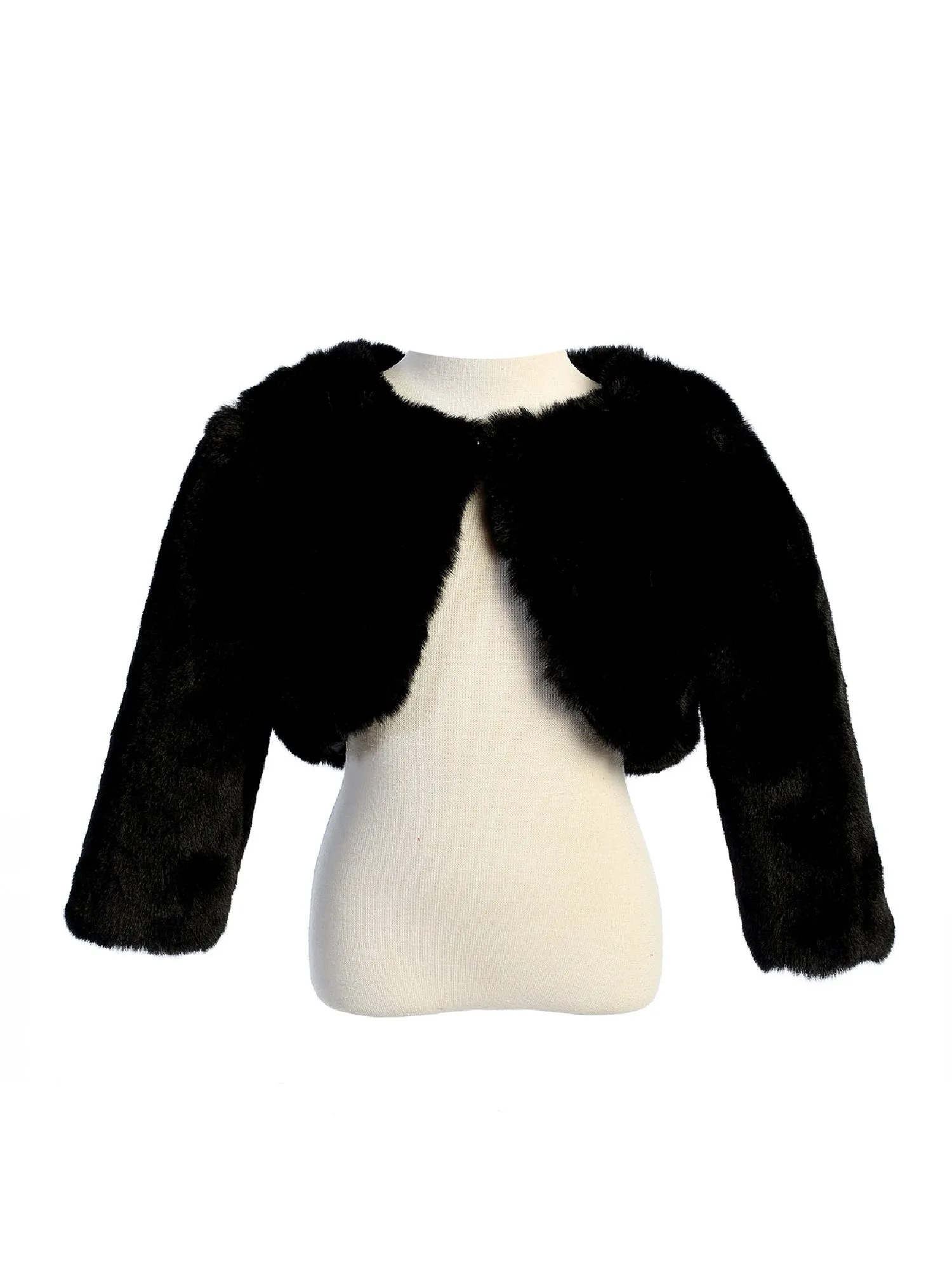 Little Girls Black Stylish Faux Fur Bolero Jacket 2-6