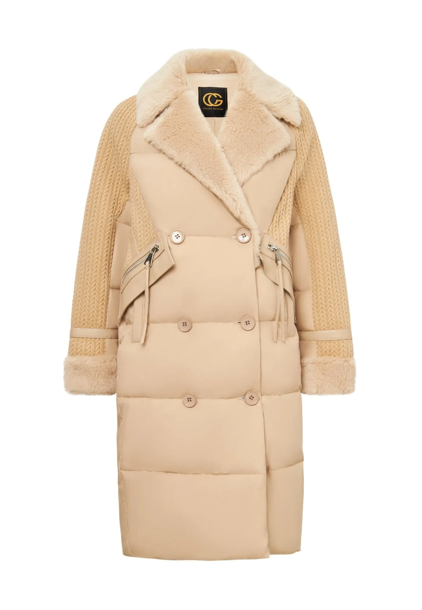 Long Quilted Coat Oversize Style - Beige