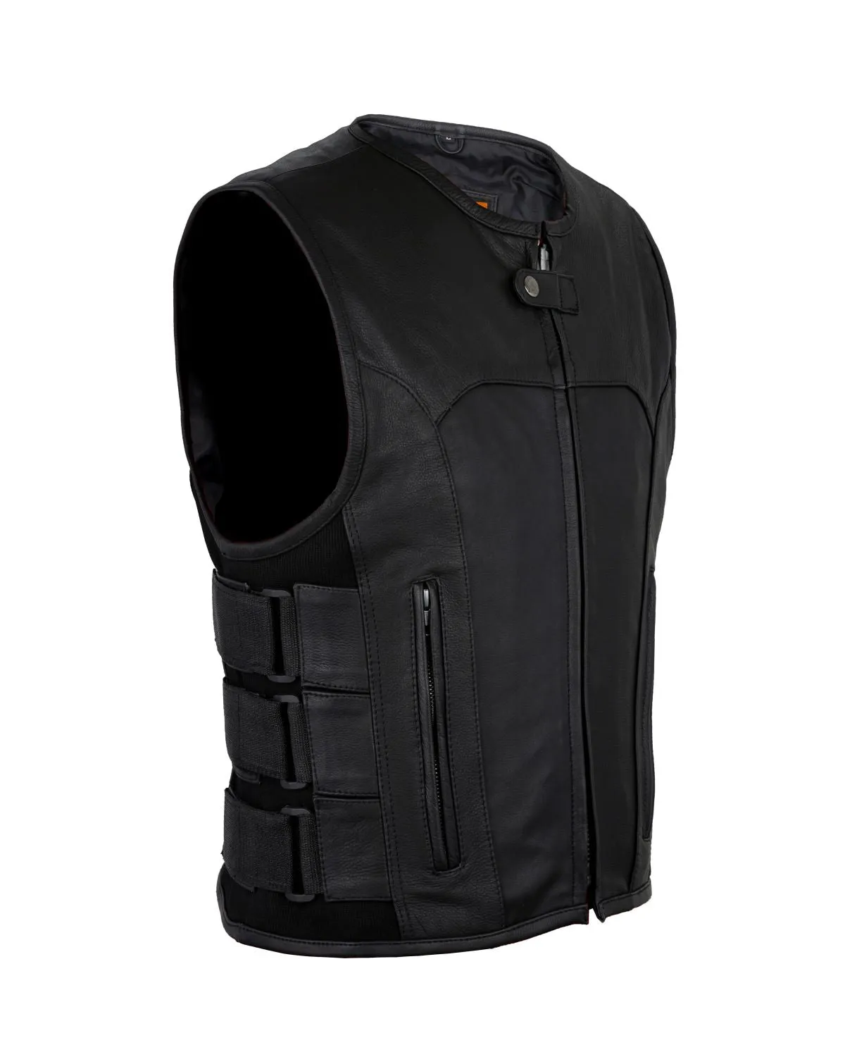 Men's Black Leather Bullet Proof Replica Vest with 3 Straps on sides