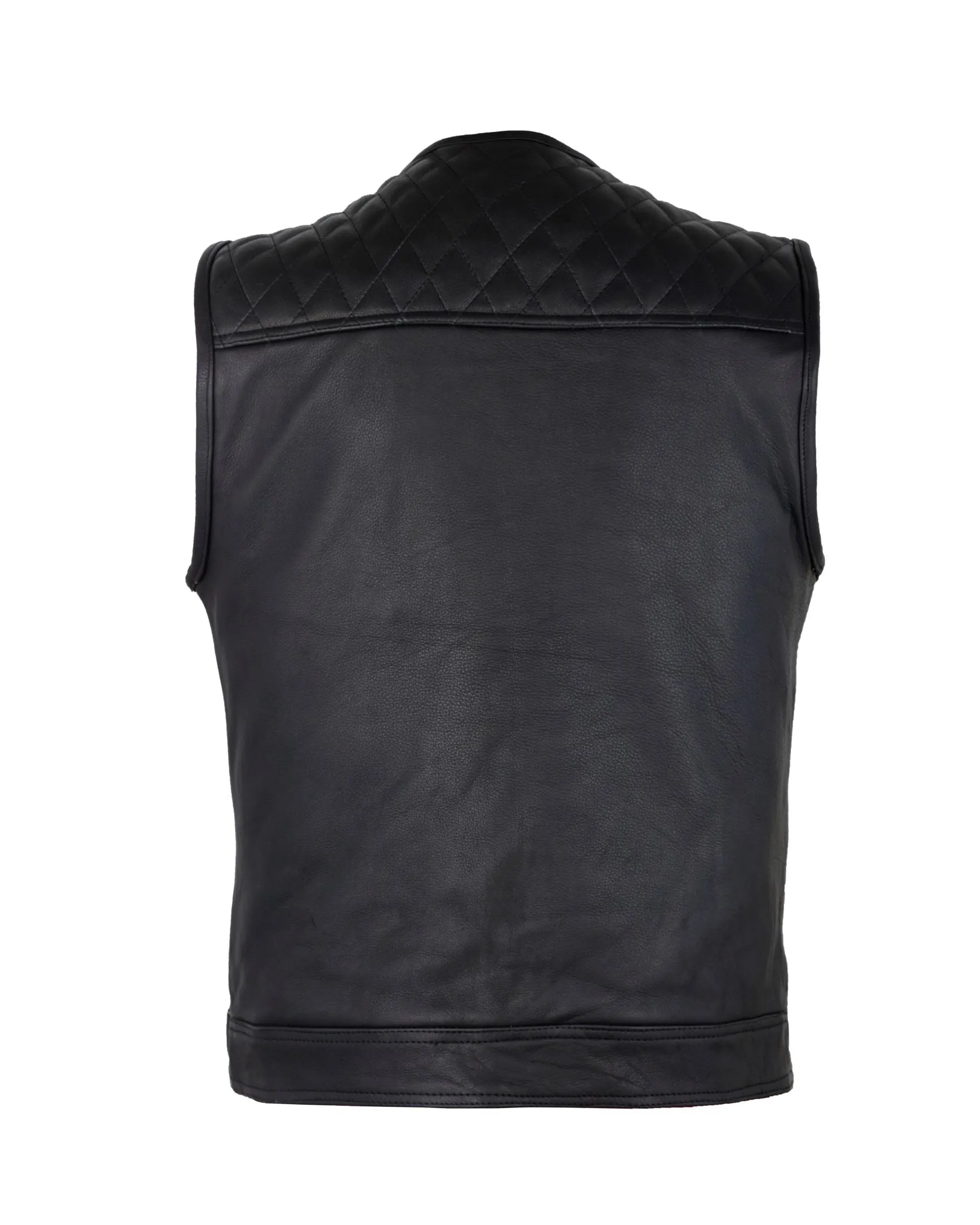 Men's Zippered 1/2" Collar Motorcycle Club Vest with Diamond Padded Shoulder Conceal Carry Pockets