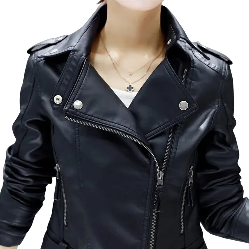 New Loose Leather Jacket Women Classic Moto Biker Jacket Spring Autumn Lady Basic Coat Plus Size Outerwear