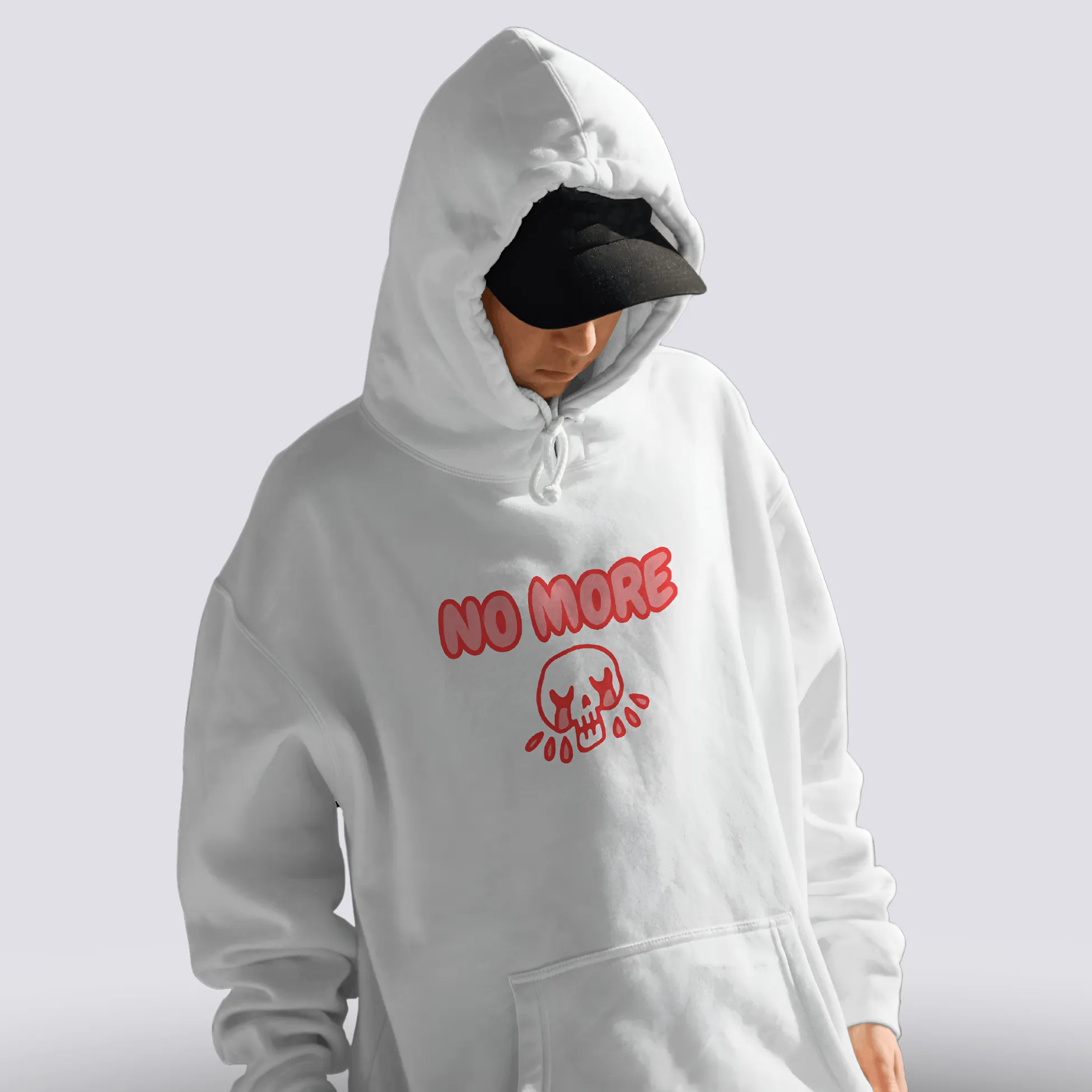 No More Relaxed fit White Hoodie For Men By Demon Wear