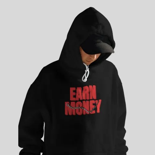 "Earn Money" Relaxed Fit Black Hoodie for Men By Demon Wear