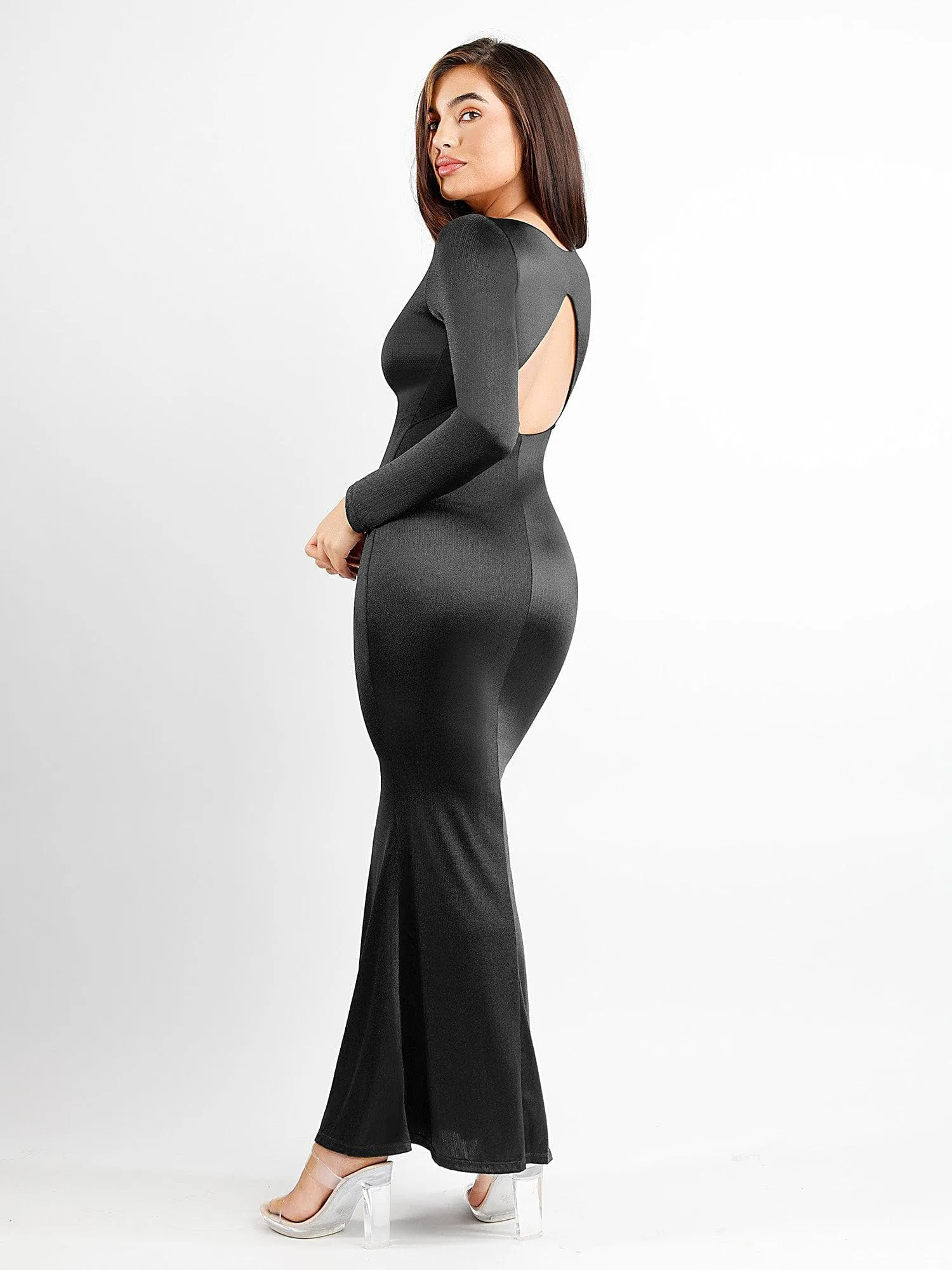 Shapewear Shine Long Sleeve Cut-Out Hourglass Maxi Dress