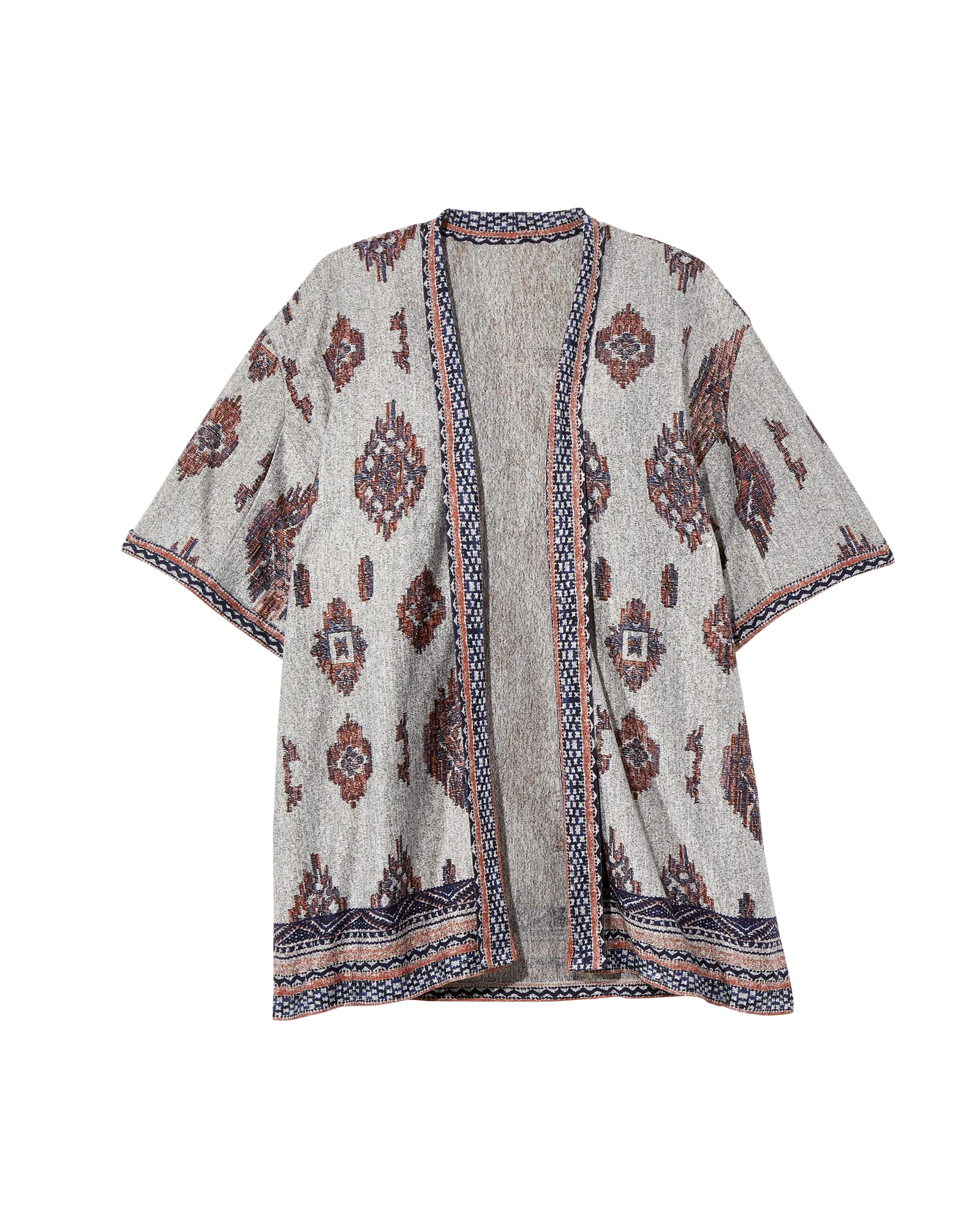 Shay Knit Kimono | Light Grey / Navy