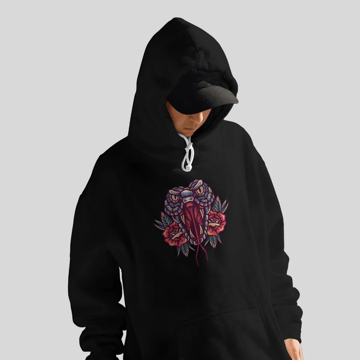 Snake Relaxed Fit Black Hoodie For Men By DemonWear